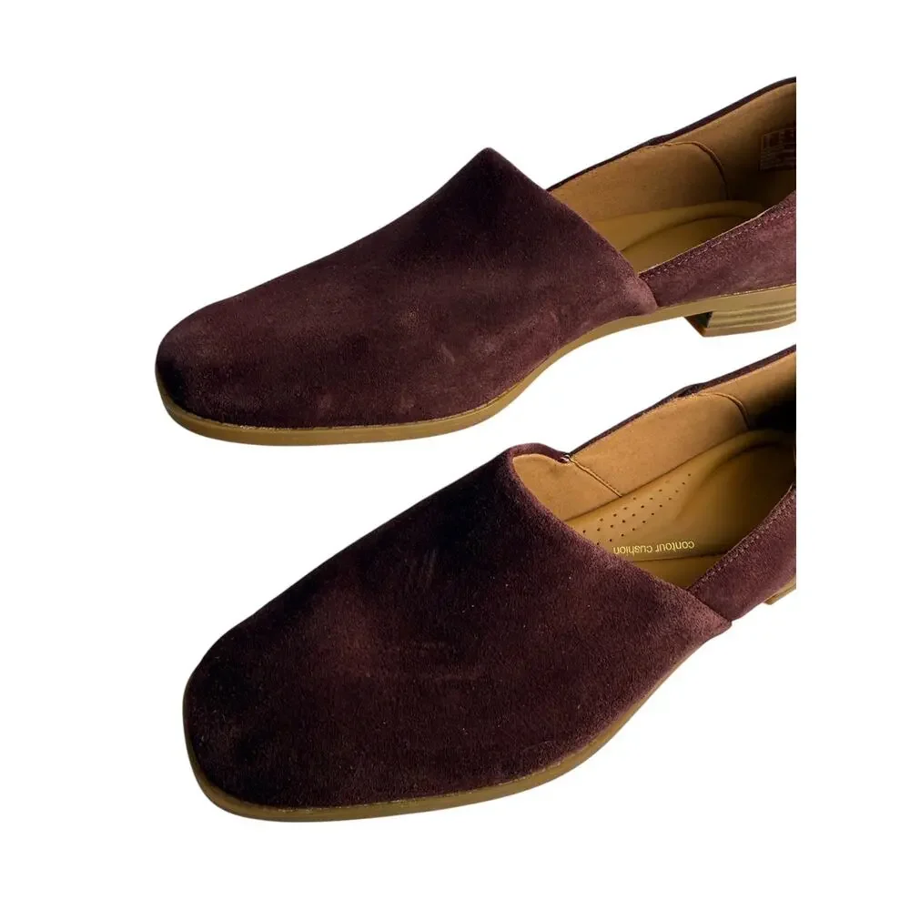 Clarks Women's Pure Belle Burgundy‎ Suede Slip On Dress Loafers Size 9.5 NWOB